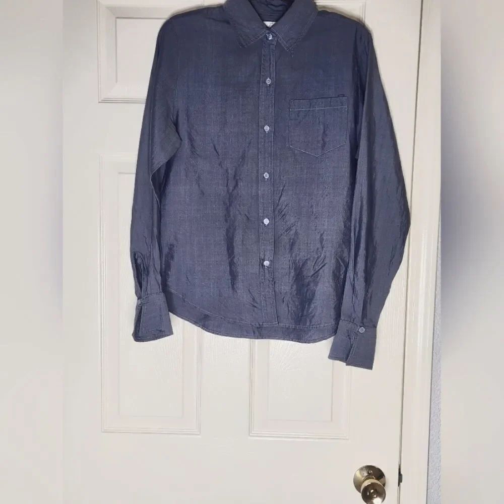 Laura Leigh Ltd 6 100% SILK Gray Longsleeves Pocket Buttons Up Women's Shirt